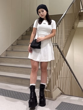 「GYDA（ジェイダ）のアイテム（ニットキャップ/ビーニー）」を使った、senonさん（レディース・147cm）の夏コーディネート