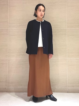 「インディヴィ」｜「アイテム（ノーカラーコート）」を使った、MAIKOさん（レディース・157cm）の秋コーディネート