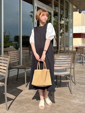 「Chez toi（シェトワ）のアイテム（かごバッグ）」を使った、manakaさん（レディース・155cm）の春コーディネート