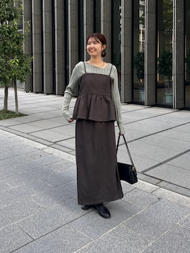 「アイテム（つなぎ/オールインワン）」を使った、manakaさん（レディース・155cm）の秋コーディネート