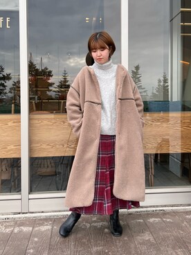 「Chez toi（シェトワ）のアイテム（ノーカラーコート）」を使った、manakaさん（レディース・155cm）の冬コーディネート