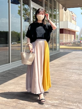 「Chez toi（シェトワ）のアイテム（かごバッグ）」を使った、manakaさん（レディース・155cm）の夏コーディネート