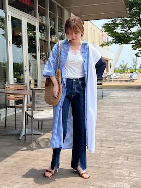 「Chez toi（シェトワ）のアイテム（シャツワンピース）」を使った、manakaさん（レディース・155cm）の夏コーディネート