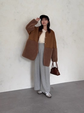 「アイテム（ムートンコート）」を使った、manakaさん（レディース・155cm）の冬コーディネート