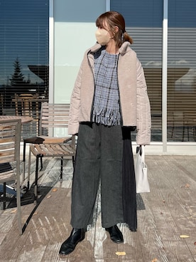 「Chez toi（シェトワ）のアイテム（ダウンジャケット/コート）」を使った、manakaさん（レディース・155cm）の秋コーディネート
