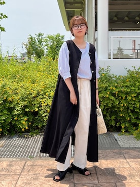 「Chez toi（シェトワ）のアイテム（かごバッグ）」を使った、manakaさん（レディース・155cm）の夏コーディネート