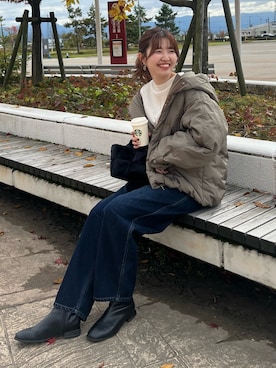 「Chez toi（シェトワ）のアイテム（ダウンジャケット/コート）」を使った、manakaさん（レディース・155cm）の秋コーディネート