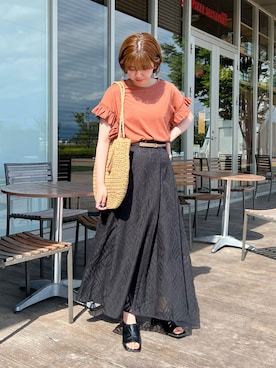 「Chez toi（シェトワ）のアイテム（かごバッグ）」を使った、manakaさん（レディース・155cm）の夏コーディネート
