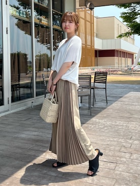 「Chez toi（シェトワ）のアイテム（かごバッグ）」を使った、manakaさん（レディース・155cm）の夏コーディネート