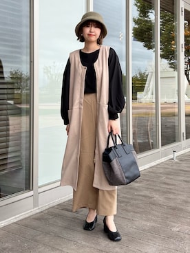 「Chez toi（シェトワ）のアイテム（帽子）」を使った、manakaさん（レディース・155cm）の秋コーディネート
