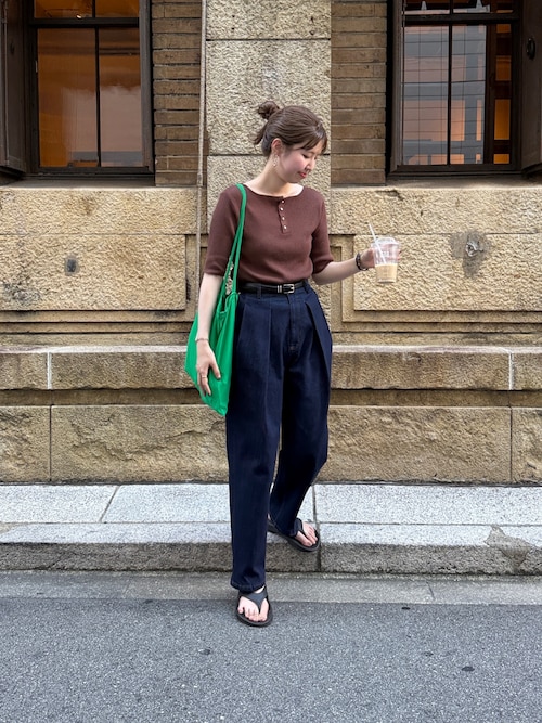 前後2WAY5分袖キーネックリブニット