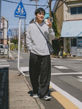 「DEVICE（デバイス）の【WEARISTA こーせ ×DEVICE コラボ】Rename フロントバックル ショルダーバッグ（ショルダーバッグ）」を使った、ryujiさん（メンズ・172cm）の春コーディネート