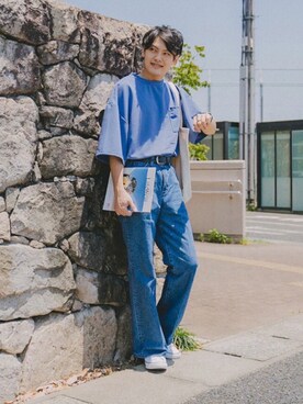 「ETELIO（エテリオ）の【2点セット】梨地ポケット付きクルービッグTシャツ＆ロングタンクトップアンサンブルセット（Tシャツ/カットソー）」を使った、ryujiさん（メンズ・172cm）の春コーディネート