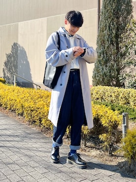 「スカーフ」｜「アイテム（ステンカラーコート）」を使った、ryujiさん（メンズ・172cm）の冬コーディネート