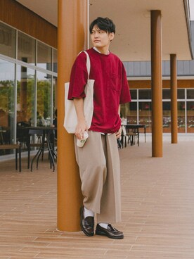 「ETELIO（エテリオ）の【2点セット】梨地ポケット付きクルービッグTシャツ＆ロングタンクトップアンサンブルセット（Tシャツ/カットソー）」を使った、ryujiさん（メンズ・172cm）の春コーディネート