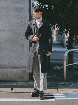 「SLICK（スリック）のアイテム（ステンカラーコート）」を使った、ryujiさん（メンズ・172cm）の冬コーディネート