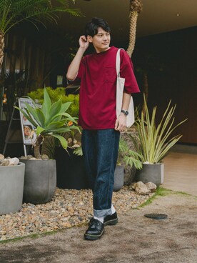 「ETELIO（エテリオ）の【2点セット】梨地ポケット付きクルービッグTシャツ＆ロングタンクトップアンサンブルセット（Tシャツ/カットソー）」を使った、ryujiさん（メンズ・172cm）の春コーディネート