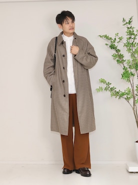 「ブラウンコーデ」｜「アイテム（ステンカラーコート）」を使った、ryujiさん（メンズ・172cm）の秋コーディネート