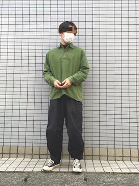 「緑」｜「アイテム（ニット/セーター）」を使った、26🐟🦭さん（メンズ・173cm）の冬コーディネート