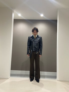 「低身長男子」｜「アイテム（ライダースジャケット）」を使った、NARUさん（メンズ・168cm）の秋コーディネート