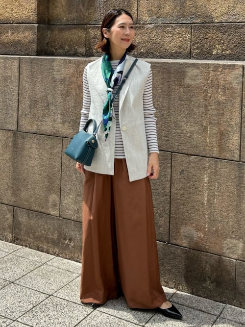 リネンナイロンストレッチ ワイドラペルジレを使った人気