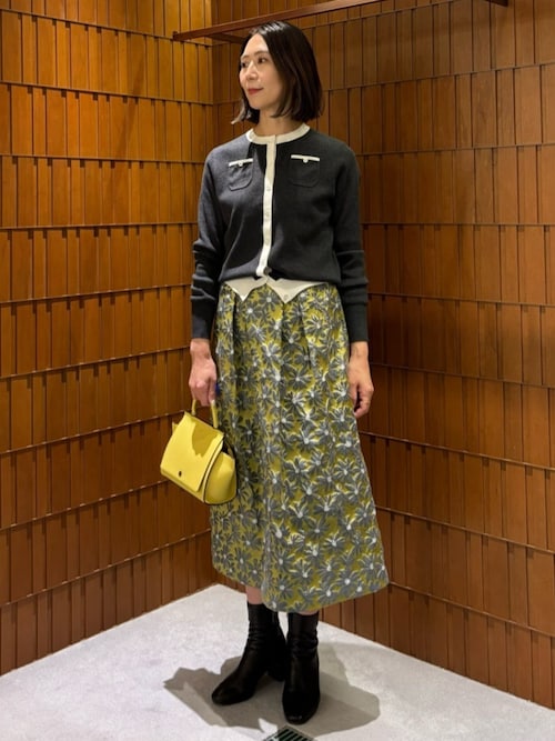 美品✨ キャバン コットンカシミヤ バイカラー クルーネック カーディガン F コットンカシミヤ バイカラークルーネックカーディガン