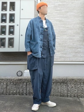 「チャイナシャツ」｜「アイテム（オールインワン・サロペット）」を使った、北极さん（メンズ・178cm）の春コーディネート