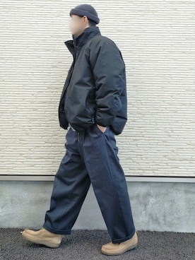 「スエードシューズ」｜「アイテム（ミリタリージャケット）」を使った、北极さん（メンズ・178cm）の冬コーディネート