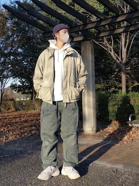 「GU（ジーユー）のアイテム（ミリタリージャケット）」を使った、北极さん（メンズ・178cm）の冬コーディネート