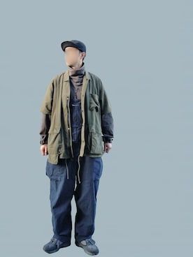 「タートルネック」｜「アイテム（サロペット/オーバーオール）」を使った、北极さん（メンズ・178cm）の冬コーディネート