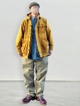 「アイテム（マウンテンパーカー、イエロー系）」を使った、北极さん（メンズ・178cm）の春コーディネート