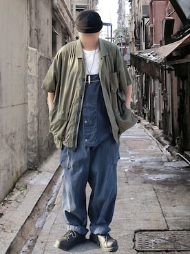 「半袖シャツ」｜「アイテム（サロペット/オーバーオール）」を使った、北极さん（メンズ・178cm）の春コーディネート