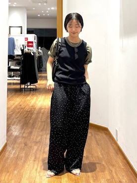 「GLOBAL WORK（グローバルワーク）のBeauteeクルーリブタンク/633985（タンクトップ、ブラック系）」を使った、カナさん（レディース・158cm）の夏コーディネート