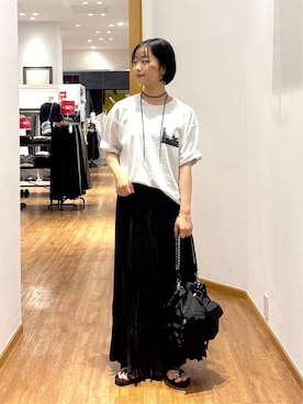 「GLOBAL WORK（グローバルワーク）の抗菌防臭プリントTシャツ/半袖/1046549（Tシャツ/カットソー、グレー系）」を使った、カナさん（レディース・158cm）の夏コーディネート