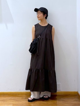 「GLOBAL WORK（グローバルワーク）のフレンチリネンワイドパンツ/600996（その他パンツ、ベージュ系）」を使った、カナさん（レディース・158cm）の夏コーディネート