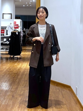 「GLOBAL WORK（グローバルワーク）のシリンダーバッグ/1054922（ショルダーバッグ、ブラック系）」を使った、カナさん（レディース・158cm）の秋コーディネート
