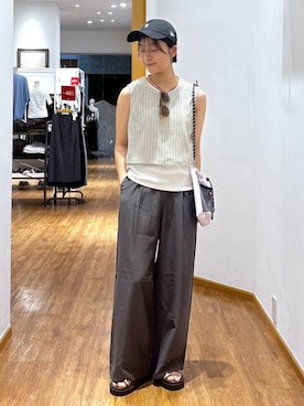 「GLOBAL WORK（グローバルワーク）のNEW ERA別注/920SB/26/616801（キャップ、ブラック系）」を使った、カナさん（レディース・158cm）の夏コーディネート