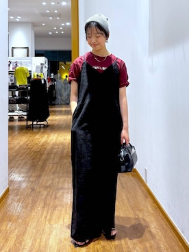 「GLOBAL WORK（グローバルワーク）のリッチクリーンプリントT半袖/636780（Tシャツ/カットソー、レッド系）」を使った、カナさん（レディース・158cm）の夏コーディネート