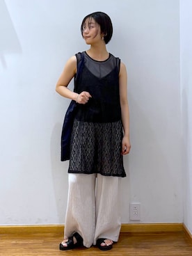 「GLOBAL WORK（グローバルワーク）のフレンチリネンワイドパンツ/600996（その他パンツ、ベージュ系）」を使った、カナさん（レディース・158cm）の夏コーディネート