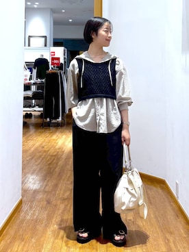 「GLOBAL WORK（グローバルワーク）の2WAYリボンビスチェ/1046540（その他トップス、ブラック系）」を使った、カナさん（レディース・158cm）の夏コーディネート