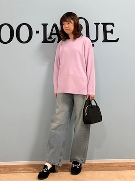 「SHOO・LA・RUE（シューラルー）の【洗濯機可/セットアップ可】さりげないラメ使いで差をつける クルーネックニット（ニット/セーター、パープル系）」を使った、Naaatsuさん（レディース・158cm）の冬コーディネート