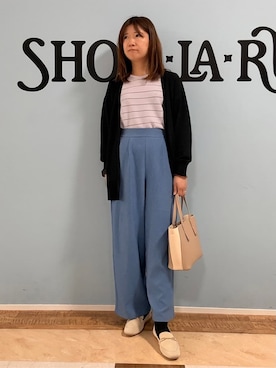「SHOO・LA・RUE（シューラルー）の【洗濯機可/ひんやり/UV】さらっとしたタッチが心地よい ミドルカーディガン（カーディガン/ボレロ、ブラック系）」を使った、Naaatsuさん（レディース・158cm）の春コーディネート