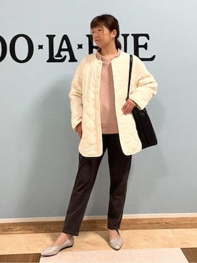 「DRESKIP（ドレスキップ）の【S-LL/撥水】さっと羽織れる 大人が着たい キルトジャケット（ブルゾン、ホワイト系）」を使った、Naaatsuさん（レディース・158cm）の冬コーディネート