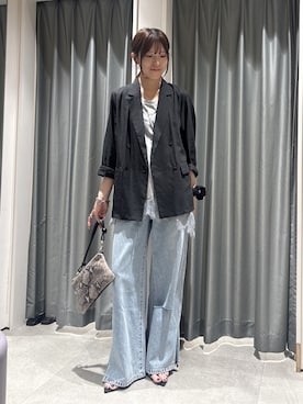 「DouDou（ドゥドゥ）のシアーダブルジャケット（テーラードジャケット、ブラック系）」を使った、karinさん（レディース・165cm）の春コーディネート