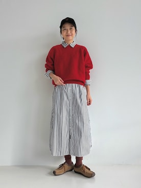 「アイテム（モカシン/デッキシューズ）」を使った、鈴木 ひかるさん（レディース・159cm）の秋コーディネート