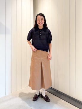 「BEAMS BOY（ビームスボーイ）のオープン ワーク ポロ（ポロシャツ、ブルー系）」を使った、鈴木 ひかるさん（レディース・159cm）の夏コーディネート