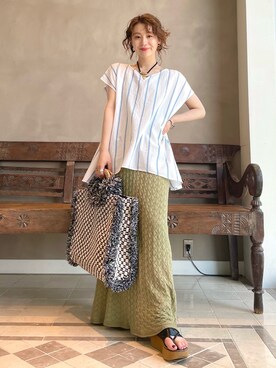 「BEAMS LIGHTS」｜「アイテム（ワンピース/ドレス）」を使った、ウエダ シホさん（レディース・157cm）の夏コーディネート