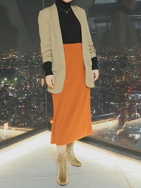 「オレンジスカート」｜Riさん（レディース・158cm）の秋コーディネート