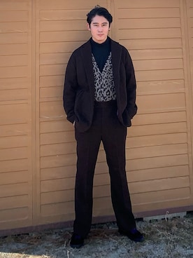 「アイテム（ドレスシューズ、パープル系）」を使った、pikaichiyuさん（メンズ・174cm）の冬コーディネート