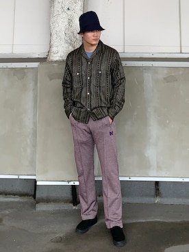 「Engineered Garments（エンジニアードガーメンツ）のアイテム（帽子）」を使った、pikaichiyuさん（メンズ・174cm）の春コーディネート
